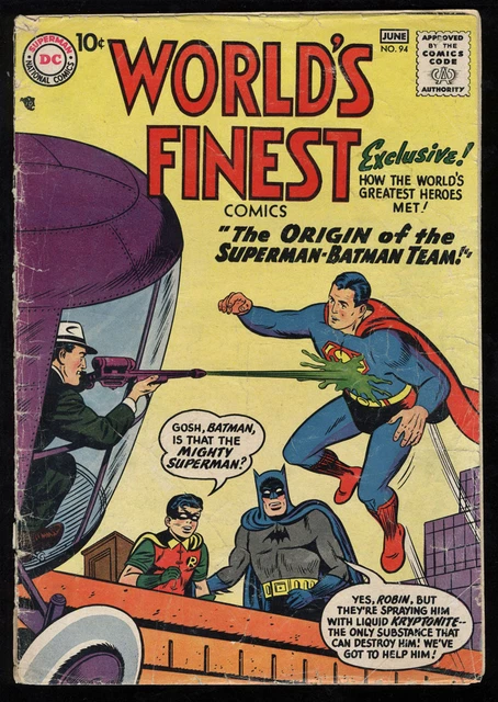 World's Finest Comics #94 GD- OW Pages Origin of Superman &amp; Batman Team-Up