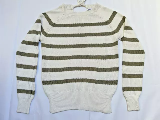 Ladies Mango Size S White And Grey Stripes Cotton Linen Long Sleeve Knit Jumper