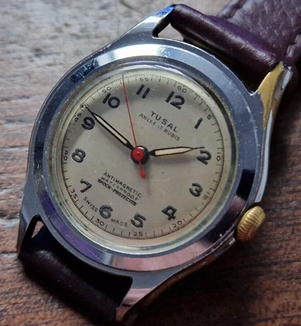 WW2 VINTAGE 1940'S 'TUSAL' MILITARY RADIUM DIAL ANTIMAGNETIC GENTS ...