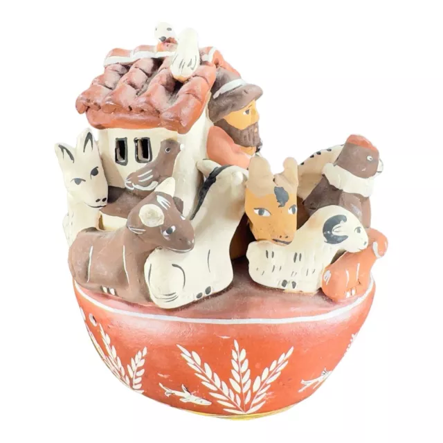 Vintage Peruvian Folk Art Pottery Noahs Ark Whistle Figurine Hand Made Ceramics