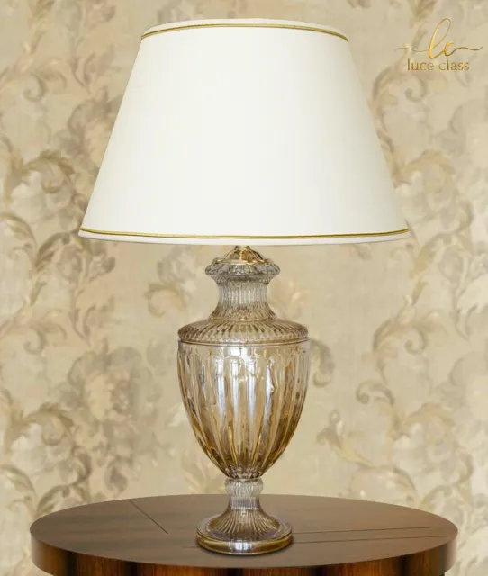 Lampada da tavolo classica salotto grande elegante cristallo  AMBRA con paralume