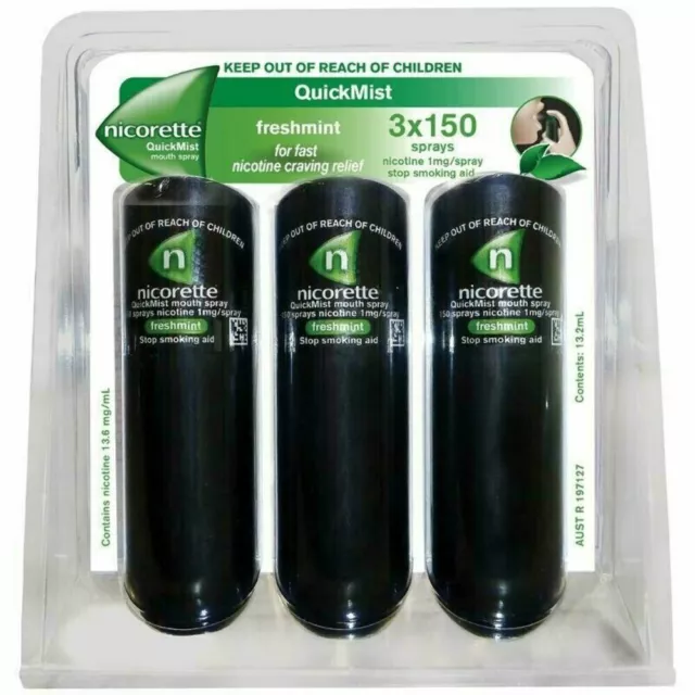 3 × Nicorette QuickMist Spray 1mg Spray 150 sprays OzHealthExpert