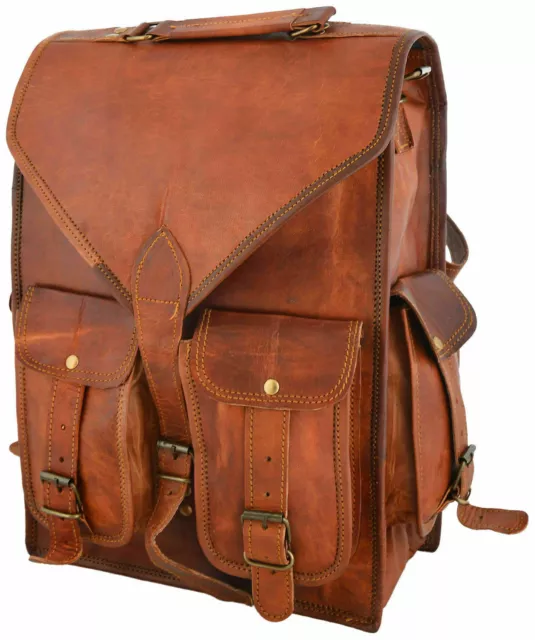 Mochila de cuero genuino para hombre, bolso para portátil, maletín marrón...