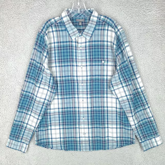 Toad And Co Shirt Mens Large Blue White Plaid Sheer Thin Button Up Long Sleeve