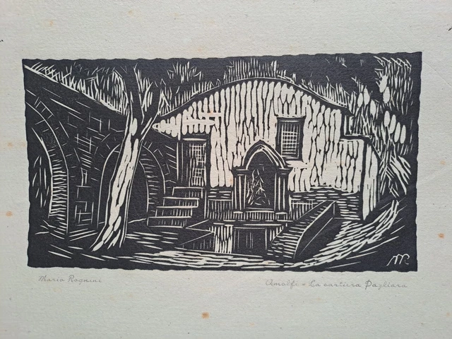 Xilografia. Amalfi, la cartiera pagliara; cm 21x30; Firmata.
