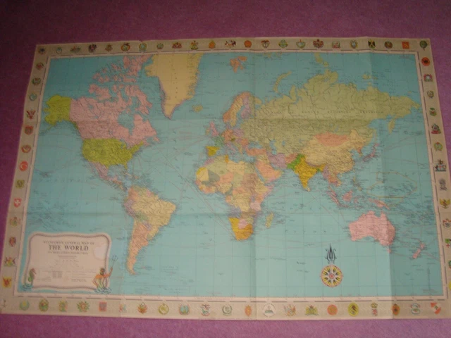 VINTAGE 1970 STANFORD'S General Map Of The World On Mercator's ...