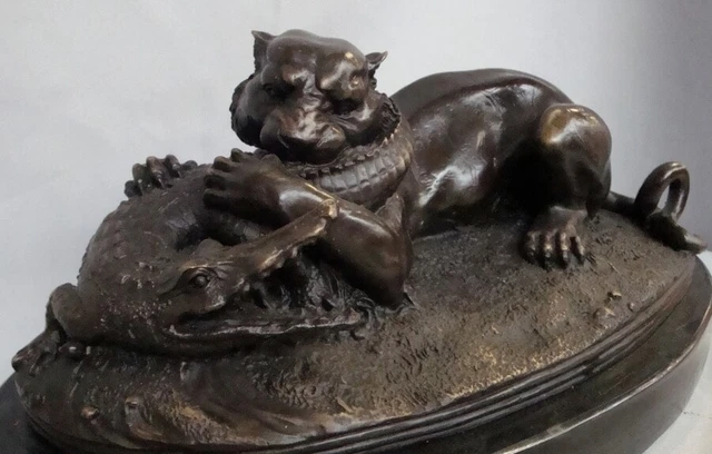 Estatua Tigre Cocodrilo Fauna Art Deco Estilo Art Nouveau Estilo Bronce sólido F 2