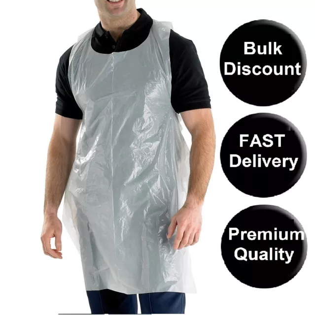 1000 x White or Blue Disposable Polythene Plastic Aprons Flat Pack