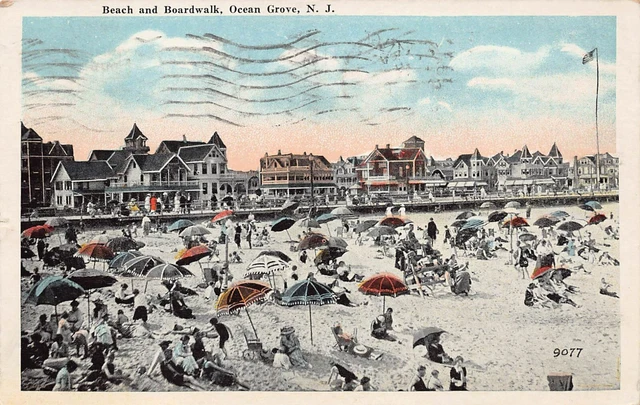 Ocean Grove NJ New Jersey Beach Boardwalk Ave Hotels 1920s Vtg Postcard Y4