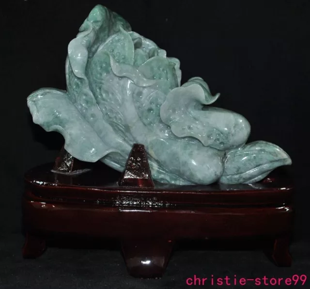 6.8" China 100% natural Jadeite Emerald Jade Carved wealth cabbage baicai statue