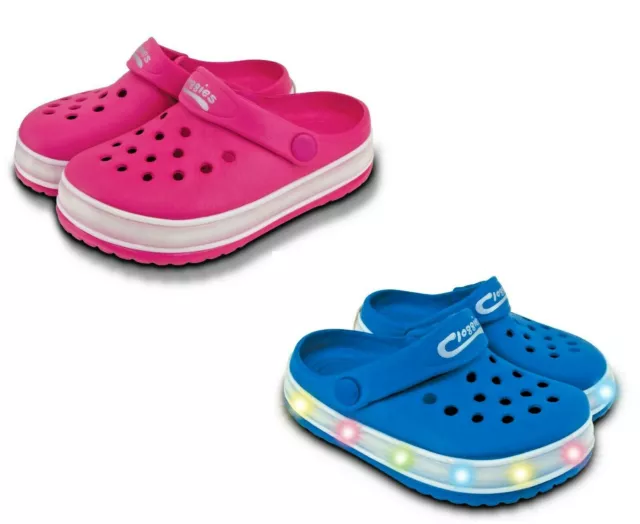 Kids Clogs Light Up LED Town & Country Boys & Girls Clogs NEW Blue & Pink UK7-12