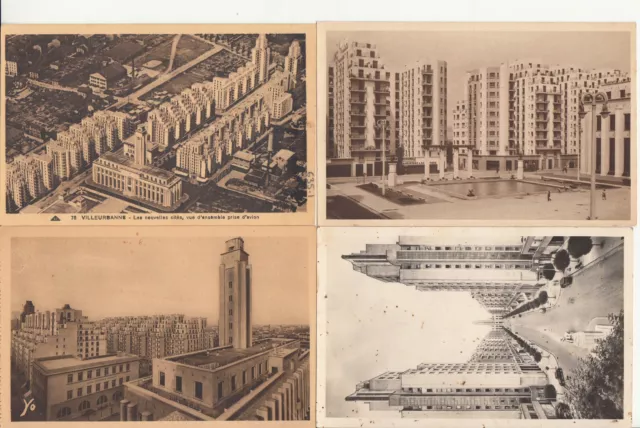 Lot de 4 cartes postales anciennes old postcards VILLEURBANNE RHONE cités 1