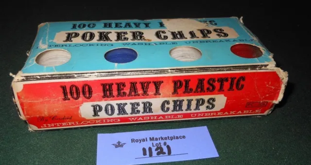 Vintage Crisloid 100  Interlocking Heavy Plastic Poker Chips Red White Blue