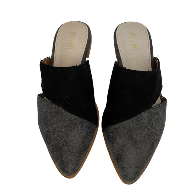 Mi.iM Mule Slides Black Gray Women's 6 Pointed Toe Open Back Leather Insoles