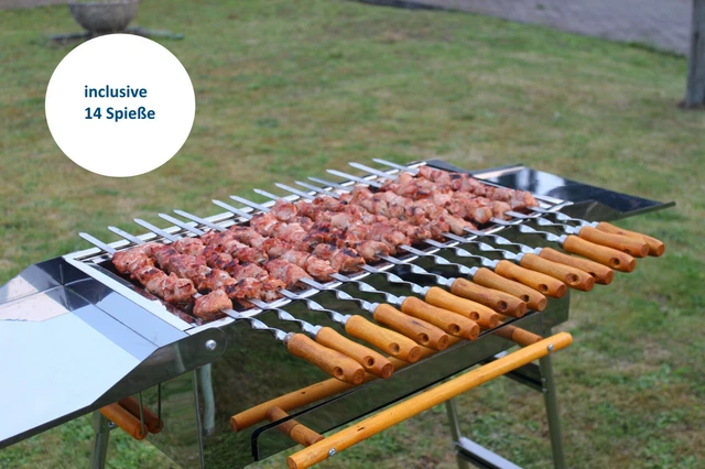 Holzkohlegrill Mangal Schaschlikgrill inkl.14 Spieße aus Edelstahl mit Holzgriff