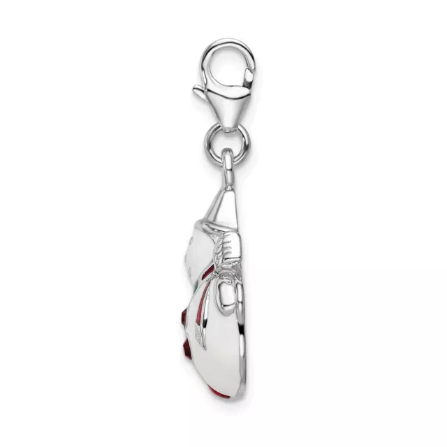 Amore La Vita Silver  Polished 3-D Enameled Crystal From  Snowman Charm with Fan 2
