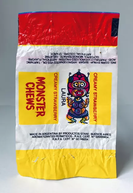 Vintage 1984 MONSTER CHEWS Chewy Candy LAURA Wax Wrapper STRAWBERRY Martian
