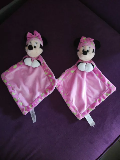 2 Doudou Disney Nicotoy Simba Toys Minnie Plat Rose Vert Lune Etoile luminescent