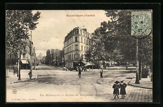 CPA Saint-Ouen, Rue Montmartre et Avenue des Batignolles 1907