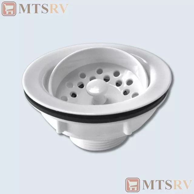 JR Products 3-1/2" to 4" Kitchen Sink Drain Strainer - Sturdy White Plastic NEW