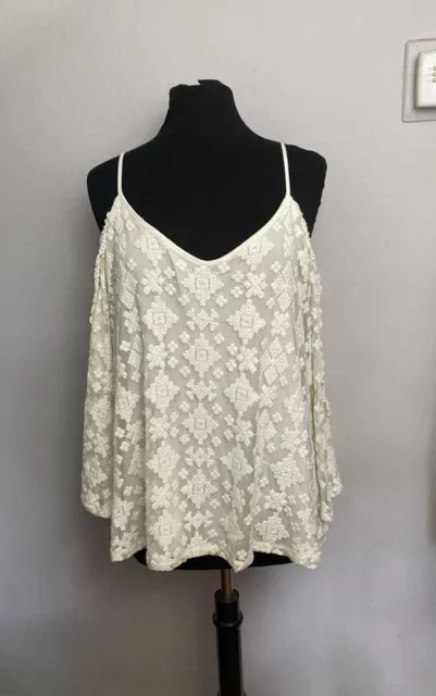 Skies Are Blue white top off shoulder Crochet Large NWT boho crochet