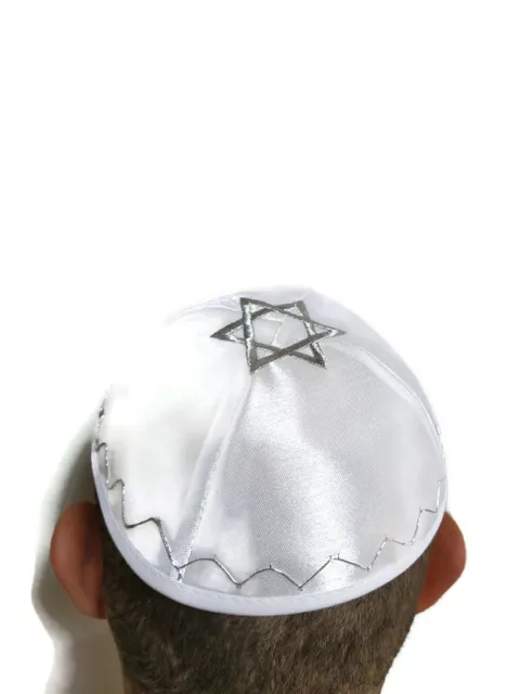 2 kippah Satin Yarmulke Jewish Yamaka Shabbat Star of David Color White silver