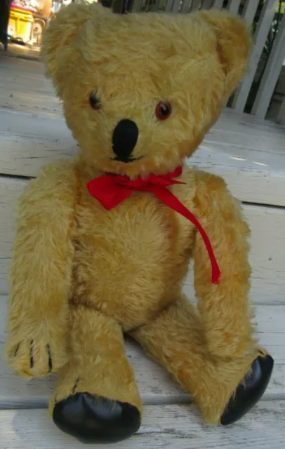 Vintage Antique Mohair Teddy Bear English ? Chad Valley ? Rare Black Paws 15" 3