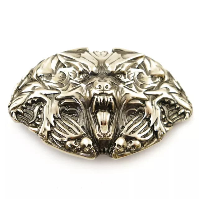 German silver belt buckle Cerberus, Animal buckle, Three headed dog, Hell dog