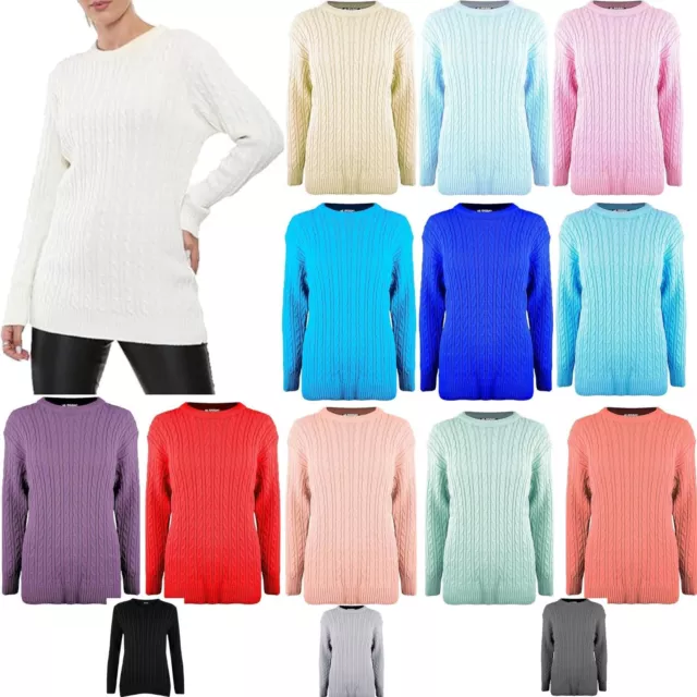 Ladies Chunky Cable Knitted Baggy Jumper Womens Cosy  Basic Winter Top  Casual