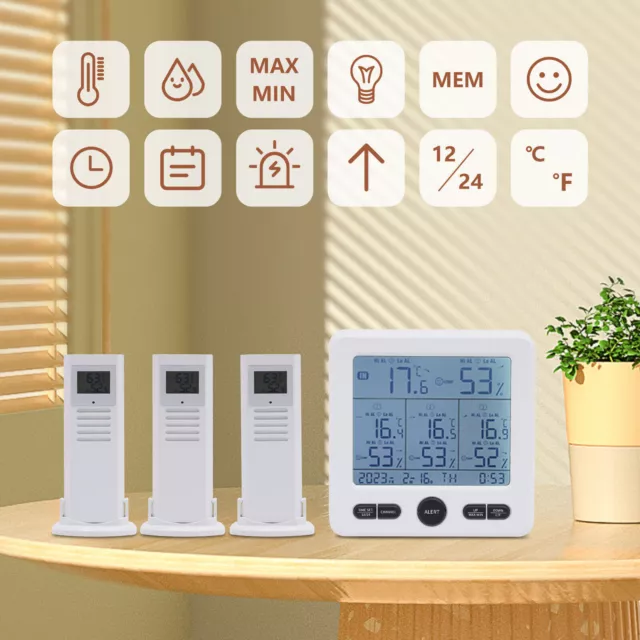 Home Weather Station + Indoor Outdoor Thermometer with 3 Wireless Remote Sensors