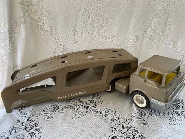 Vintage Structo Auto Transport Car Hauler Truck Carrier Pressed Steel Toy READ