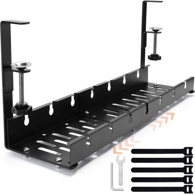 UNDER DESK CABLE Management No Drill Cable Tray with Clamp Wire ...