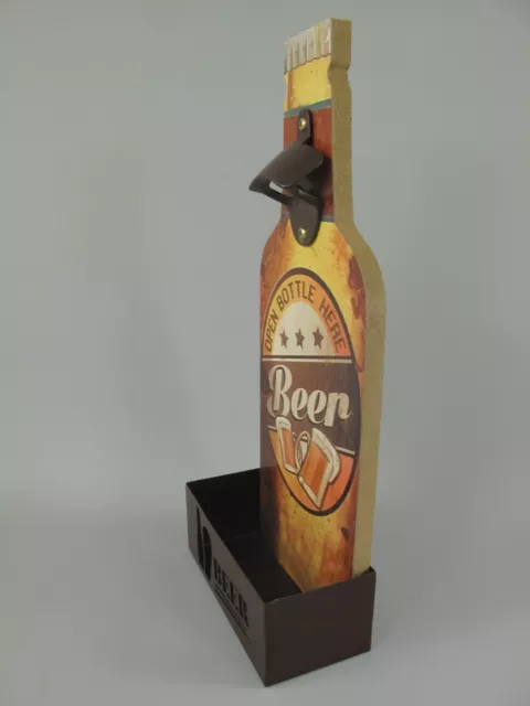 Shabby Blechschild Eisen Bierflasche Flaschenöffner Free Beer Bar Kneipe H.37x16