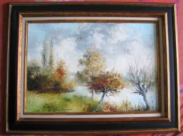 Ancien tableau impressionniste paysage signé et encadré - huile sur toile