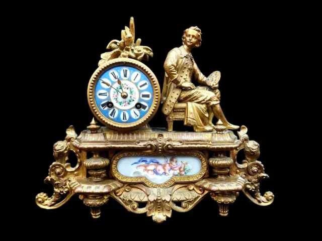 Antique Clock French Victorian Ormolu Bronze 19th Century Mantel Clock Bell 1855
