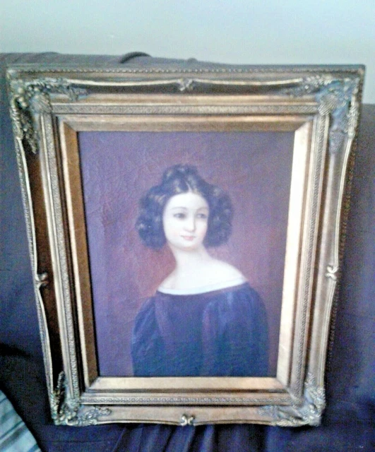 Quadro Ritratto Nobile Dama Settecentesca  Olio Tela Cornice Dorata