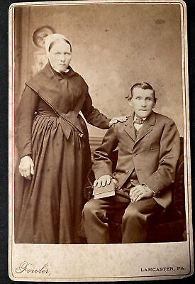 1880s MENNONITE Man and Woman Cabinet Card Photo Couple LANCASTER Pennsylvania