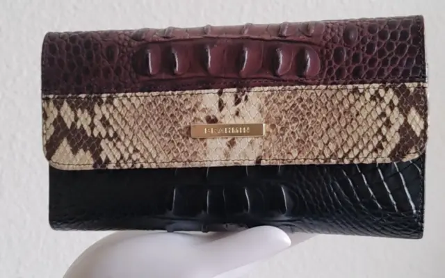 Brahmin Trifold Checkbook Wallet  Croc Embossed & Snake Leather