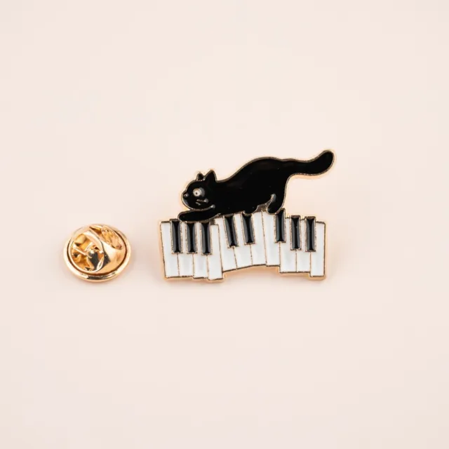 Cute Adorable Black Cat Piano Music Keyboard Band Kitten Pin Brooch Badge Style 2