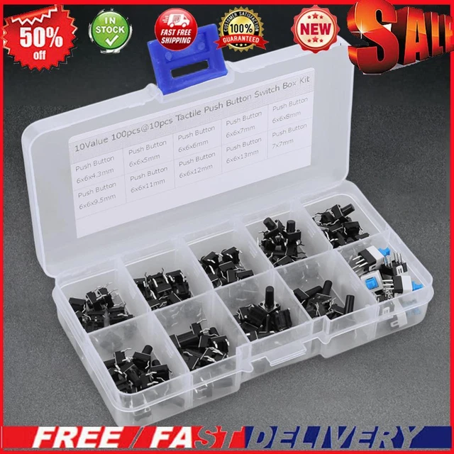 100 pz Micro Switch Tact 4 Pin 10 Modelli Interruttore Tatto Momentaneo DC 12V 50mA In Scatola