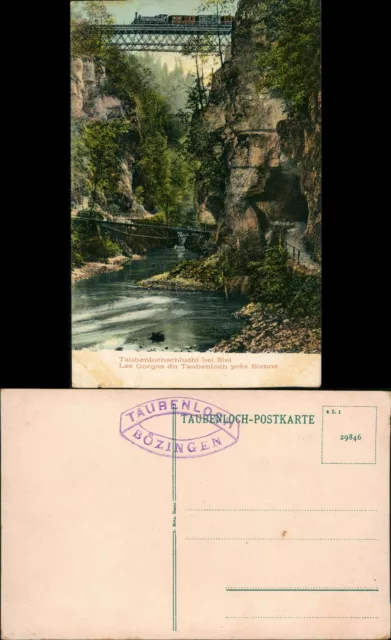 Ansichtskarte Biel Bienne Taubenlochschlucht Dampflokomotive 1912
