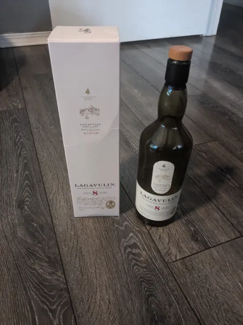 Lagavulin Islay Single Malt Scotch Whisky 750 mL 8-Year-Old Empty Box and Bottle