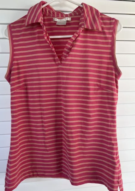 NIKE Womens Golf Polo Shirt Dri Fit Sleeveless Striped Pink Size L 12-14