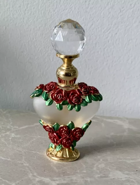 Vintage Small, Cute Decorative  Glass, Metal, Enamel  Perfume Bottle Decanter