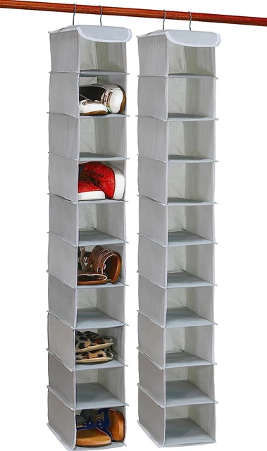 Space-Saving Hanging Shoe Organizer - 10 Shelves, 10 Pockets - Versatile - Grey 3