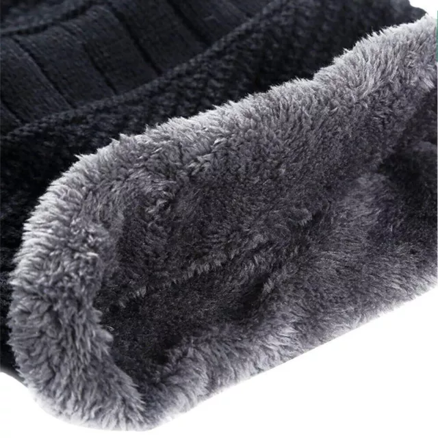 Men Women Hat Winter Knitted Neck Warm Scarf Beanie Fleece Ski Cap Hat Slouch AU 3