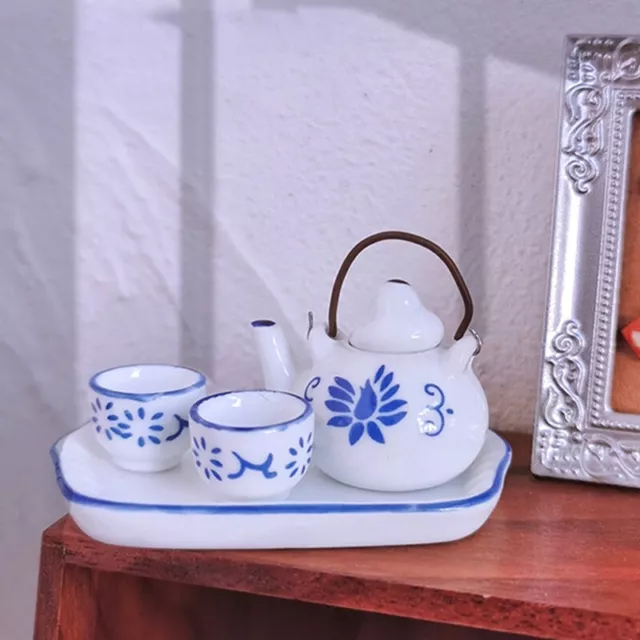 1Set 1:12 Dollhouse Miniature Mini Ceramic Tea Set Teapot Tea Cup Doll Decor LEI