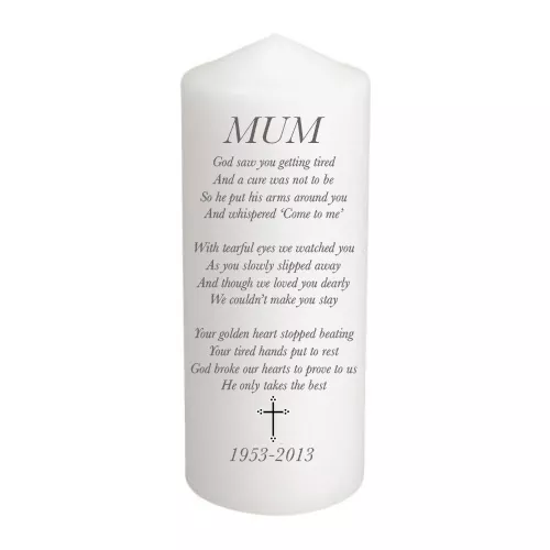 Personalised Poem In Loving Memory Remembrance Candle Gift Keepsake Mum, Dad,etc