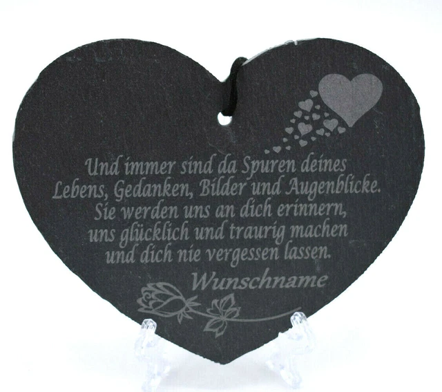 SCHIEFERHERZ GRABSCHMUCK GRAB Herz mit Spruch Gravur Schiefer Grabstein