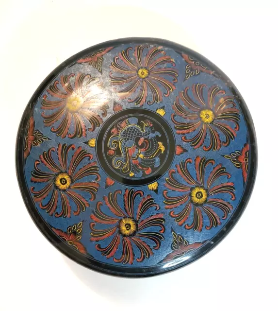 Vintage Burmese Lacquerware Trinket Box Rooster Mandala Design